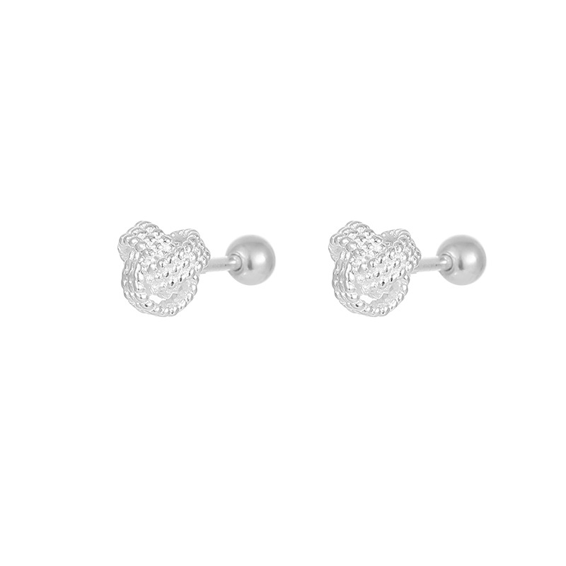 S999 Fine Silver Ruyi Knot Stud Earrings - Image 4