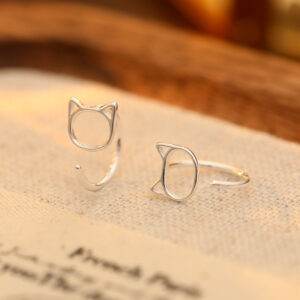 S999 Fine Silver Openwork Cat Earrings