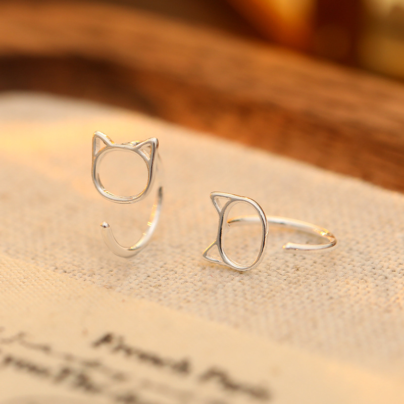 S999 Fine Silver Openwork Cat Earrings