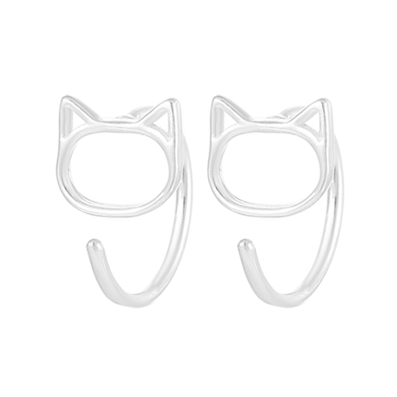 S999 Fine Silver Openwork Cat Earrings - Image 4