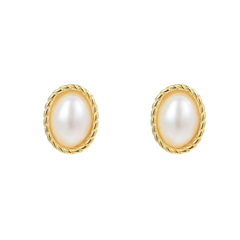 S925 Sterling Silver Twisted Rope Edge Pearl Stud Earrings - Image 4