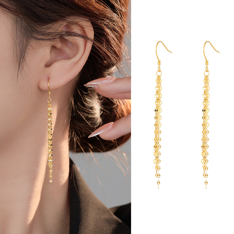 S925 Sterling Silver Long Sparkling Fringe Ear Hook Earrings