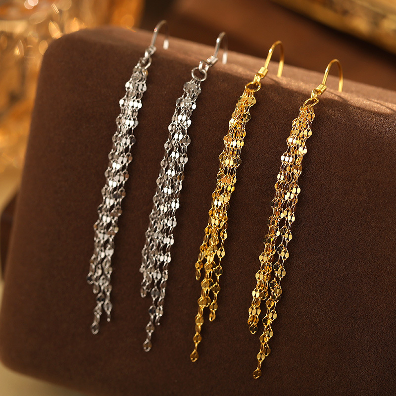 S925 Sterling Silver Long Sparkling Fringe Ear Hook Earrings - Image 2