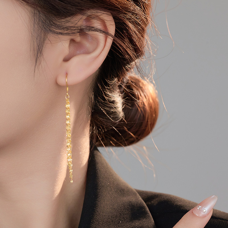 S925 Sterling Silver Long Sparkling Fringe Ear Hook Earrings - Image 3