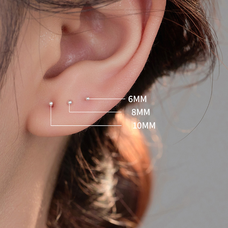 S999 Fine Silver Anti-Blockage Double Ball Earrings - Image 3