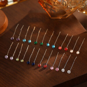 S999 Fine Silver Twelve Birthstone Tassel Earrings