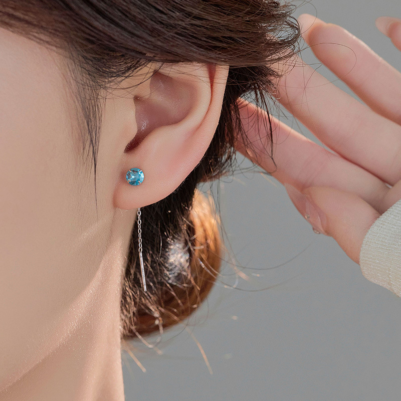 S999 Fine Silver Twelve Birthstone Tassel Earrings - Image 2