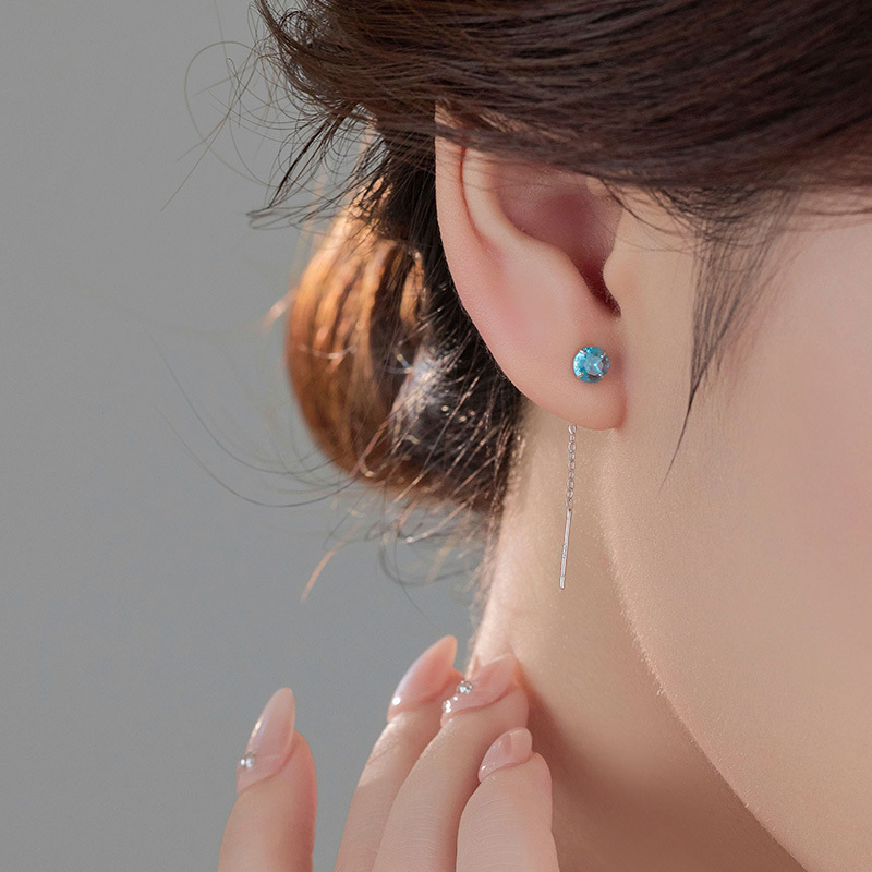 S999 Fine Silver Twelve Birthstone Tassel Earrings - Image 3