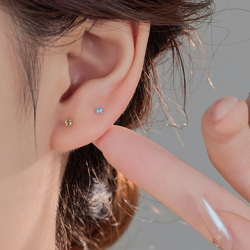 S999 Fine Silver Twelve Birthstone Stud Earrings - Image 2