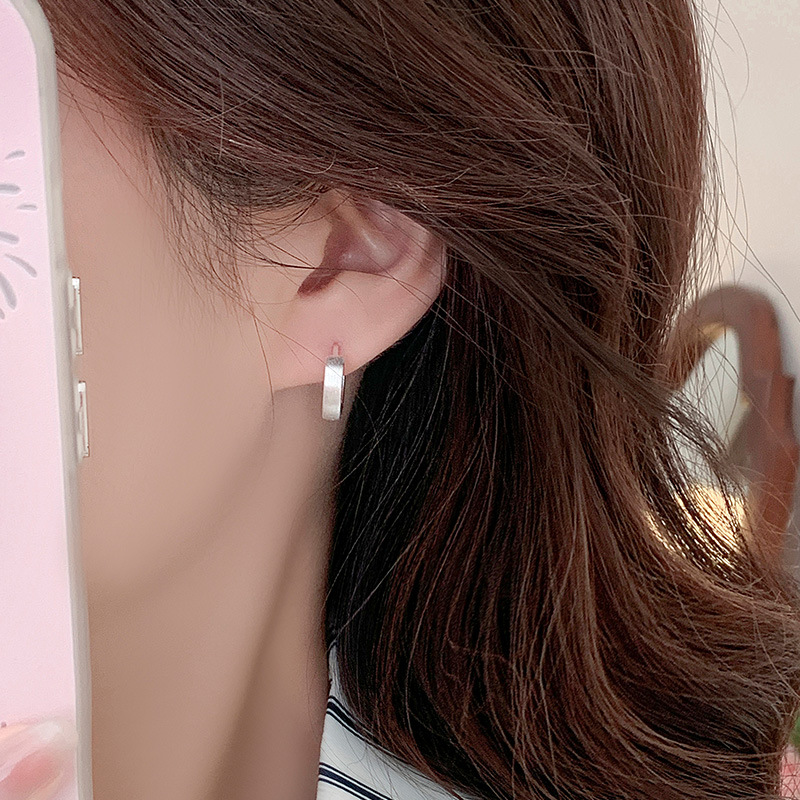 S999 Fine Silver Minimalist Matte Finish Hoop Earrings - Image 3