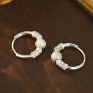 S925 Sterling Silver Minimalist Ruyi & Lucky Bead Earrings