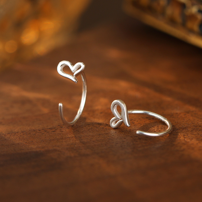 S999 Fine Silver Small Heart Earrings - Image 2