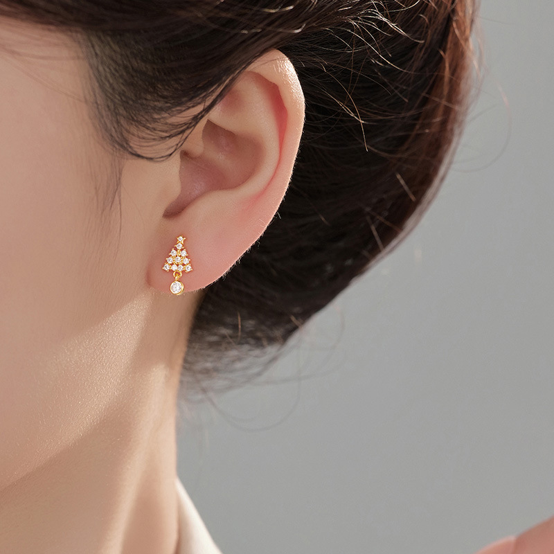 S925 Sterling Silver Christmas Tree Stud Earrings - Image 3