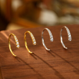 S925 Sterling Silver C-Shaped Circle Earrings with Sparkling Zirconia