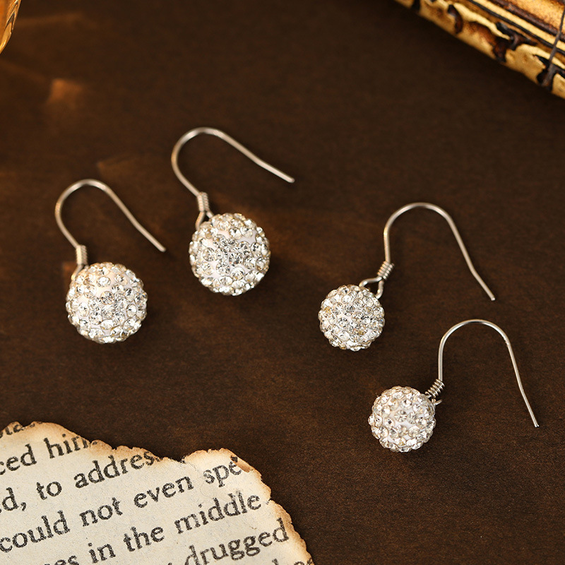 S925 Sterling Silver Shamballa Ball Ear Hooks with Full Cubic Zirconia - Image 2