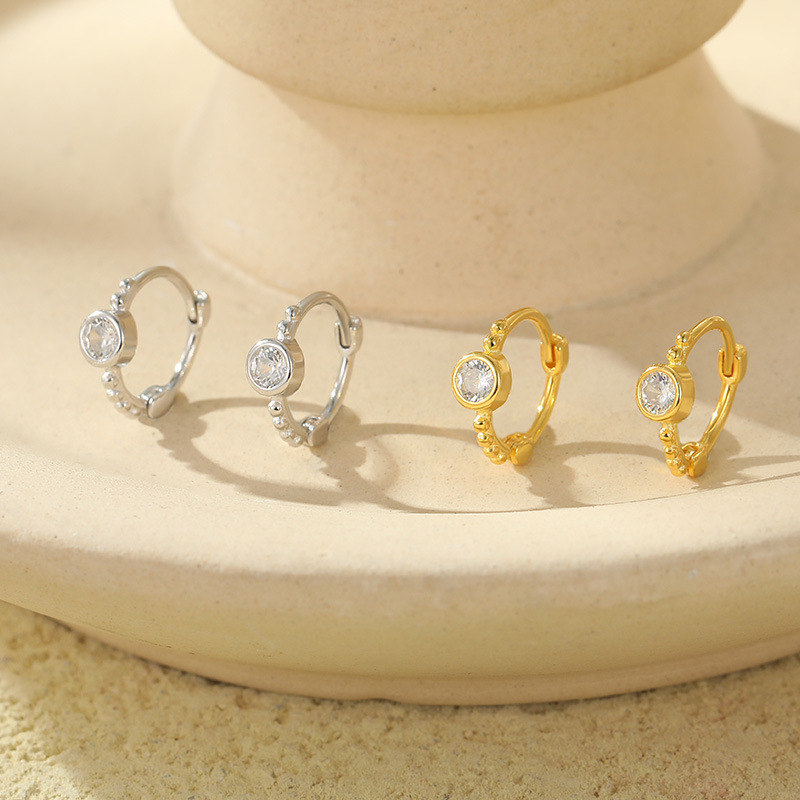 S925 Sterling Silver Bead and Zirconia Earrings - Image 2