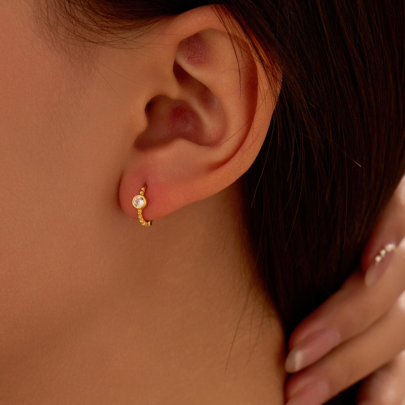 S925 Sterling Silver Bead and Zirconia Earrings - Image 3