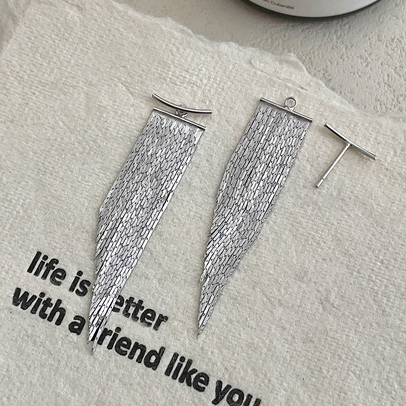 S925 Sterling Silver Waterfall Tassel Stud Earrings - Image 2