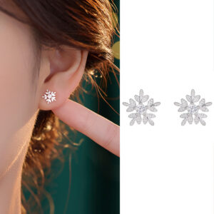 S925 Sterling Silver Snowflake Stud Earrings with Zirconia