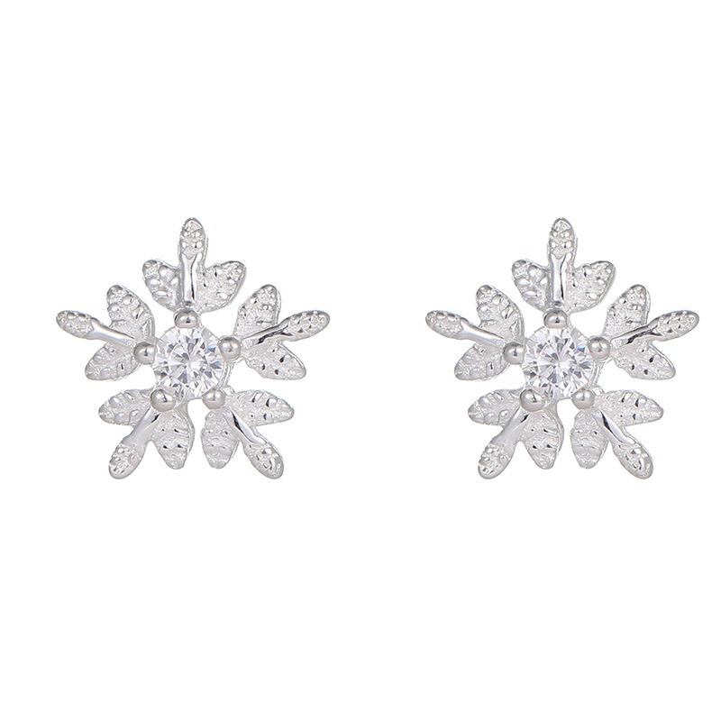S925 Sterling Silver Snowflake Stud Earrings with Zirconia - Image 4