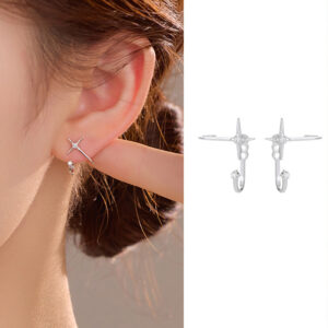 S925 Sterling Silver Four-Point Star Huggie Earrings