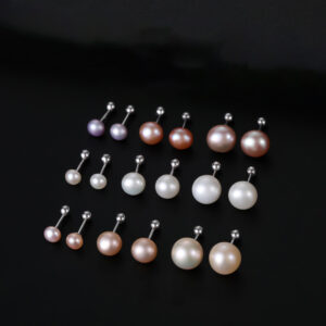 S999 Fine Silver Screw-Back Natural Pearl Stud Earrings