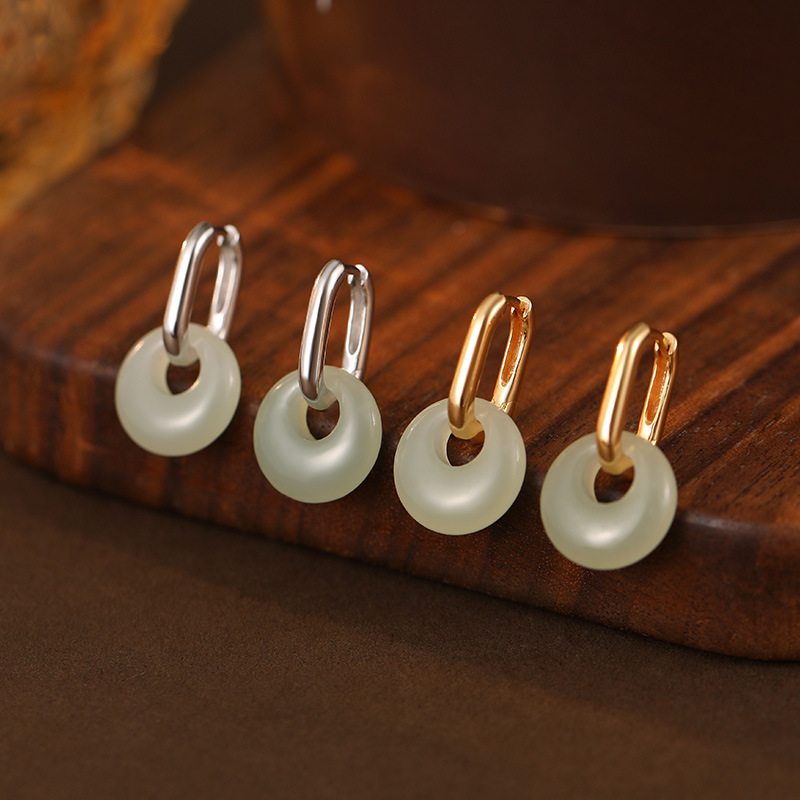 S925 Sterling Silver Hetian Jade Peace Knot Earrings - Image 2