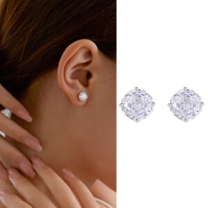 S925 Sterling Silver Rose Zircon Stud Earrings