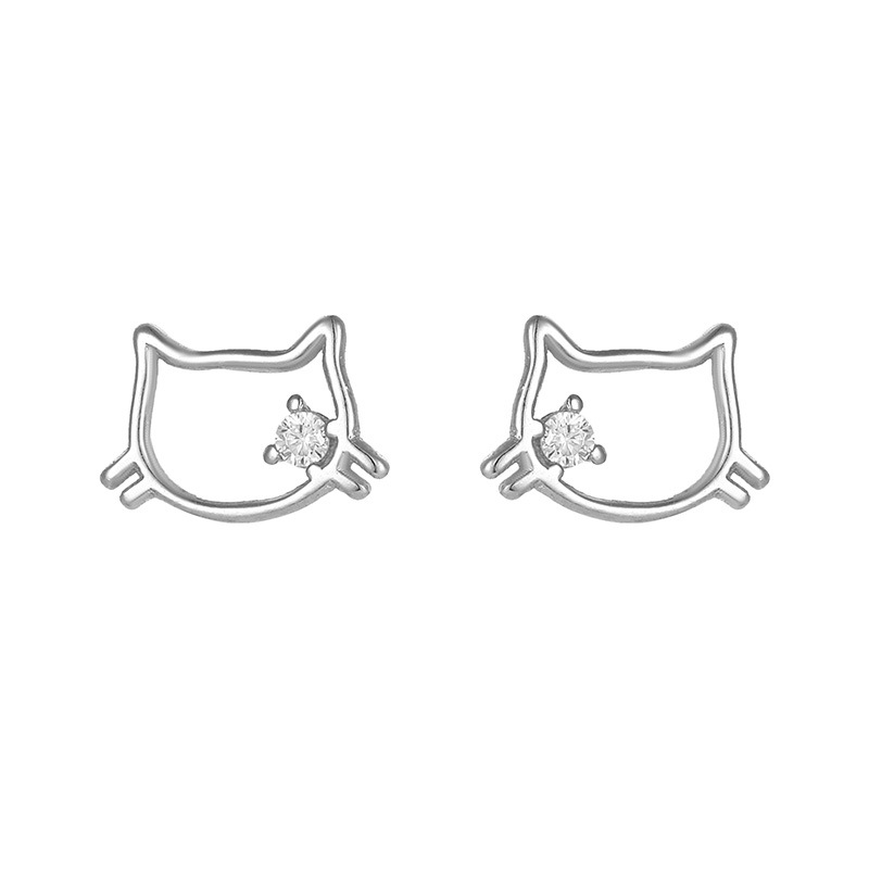 S999 Fine Silver Openwork Cat Stud Earrings - Image 4