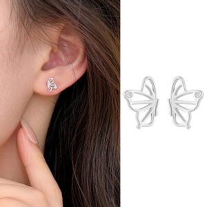 S999 Fine Silver Openwork Butterfly Stud Earrings