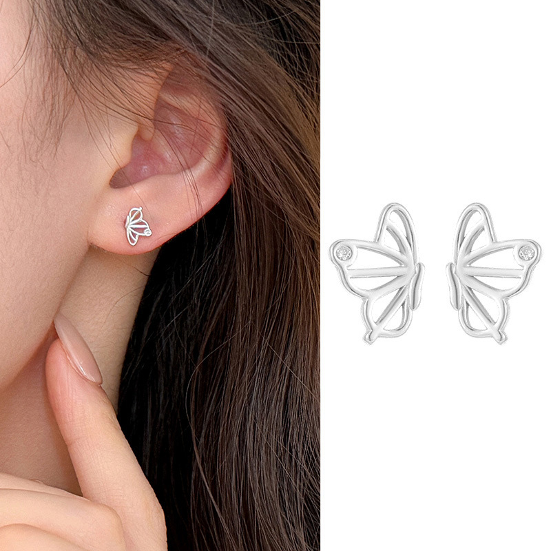 S999 Fine Silver Openwork Butterfly Stud Earrings