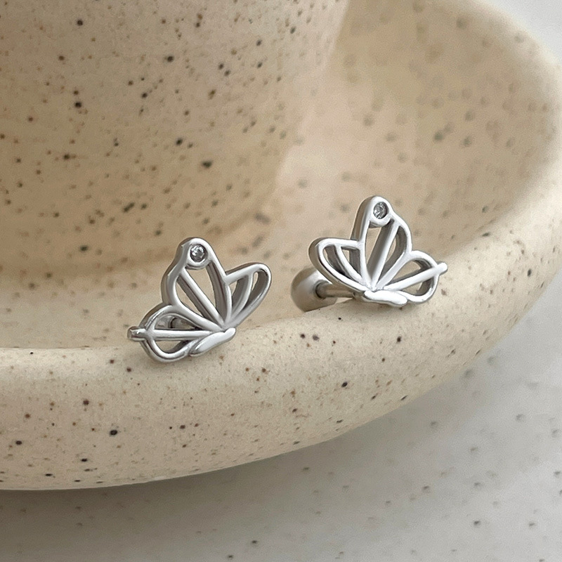 S999 Fine Silver Openwork Butterfly Stud Earrings - Image 2