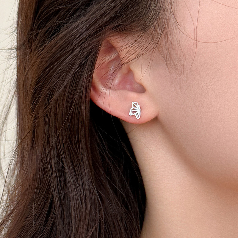 S999 Fine Silver Openwork Butterfly Stud Earrings - Image 3