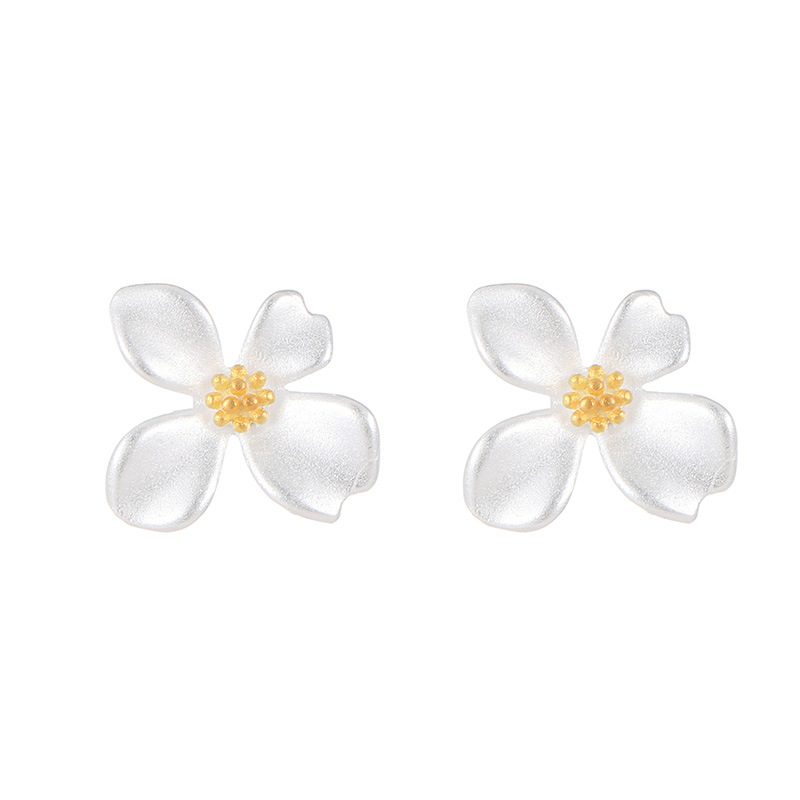 S999 Fine Silver Gardenia Flower Stud Earrings - Image 4