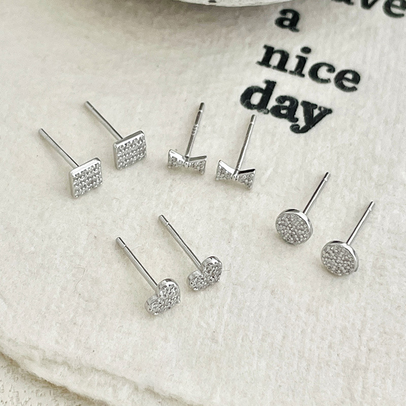 S999 Fine Silver Glittering Heart Bow Stud Earrings - Image 2