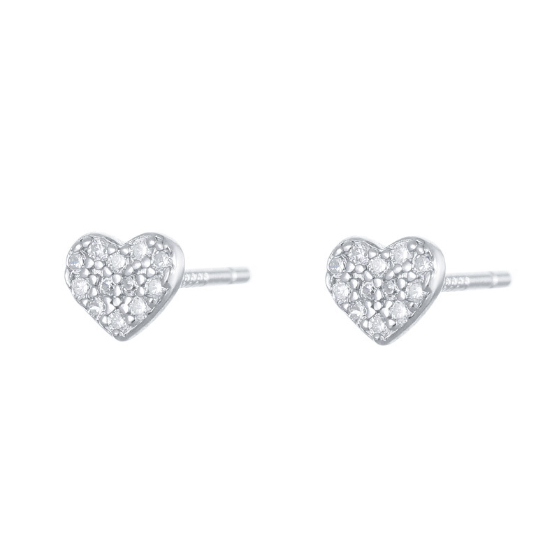 S999 Fine Silver Glittering Heart Bow Stud Earrings - Image 4