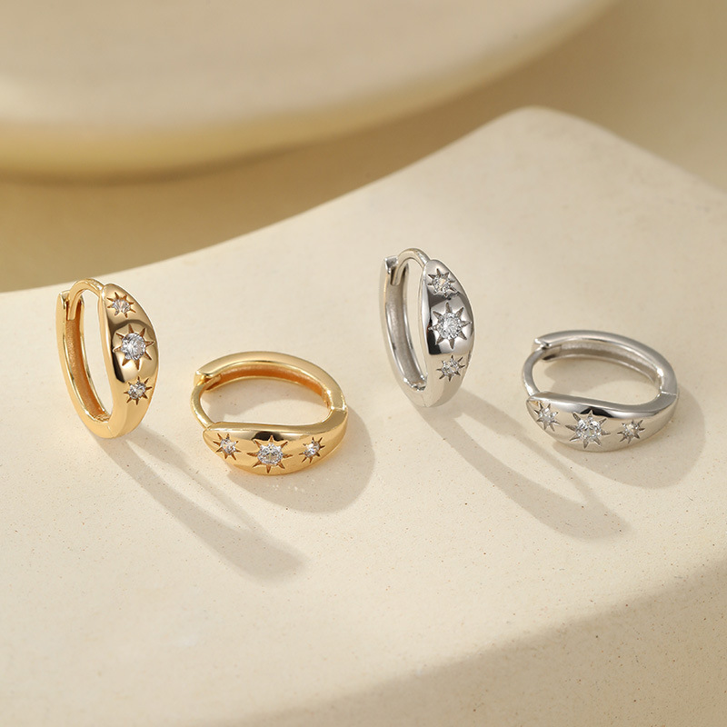 S925 Sterling Silver Eight-Pointed Star Earrings - Image 2