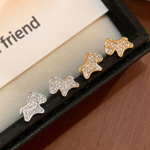 S925 Sterling Silver Lucky Full CZ Pony Stud Earrings