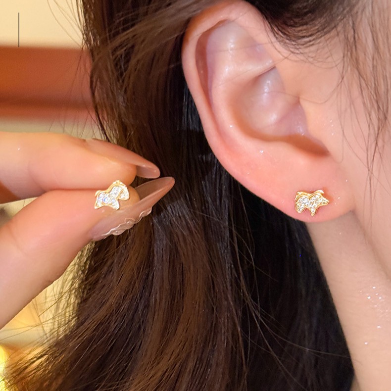 S925 Sterling Silver Lucky Full CZ Pony Stud Earrings - Image 2