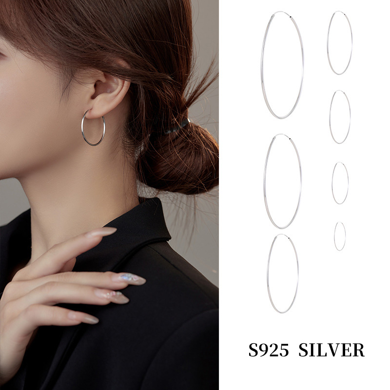 S925 Sterling Silver Minimalist Large Hoop Earrings