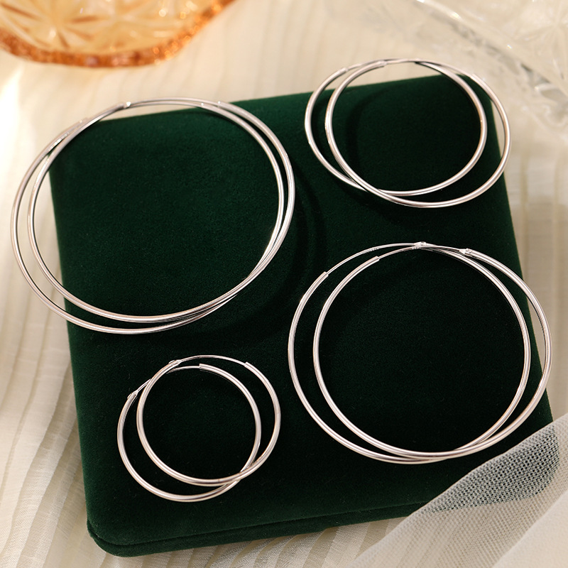 S925 Sterling Silver Minimalist Large Hoop Earrings - Image 2