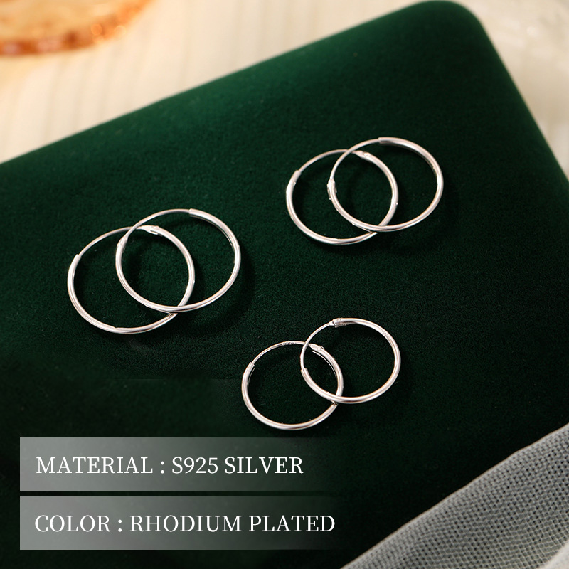 S925 Sterling Silver Minimalist Large Hoop Earrings - Image 3