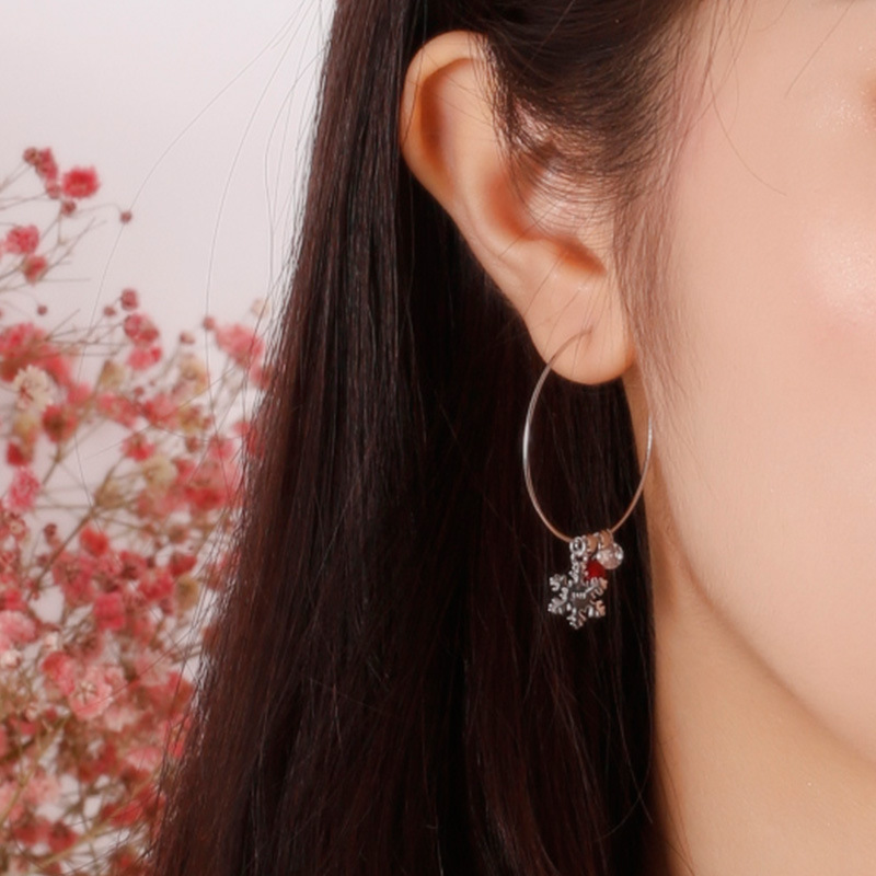 S925 Sterling Silver Large Snowflake Hoop Earrings with Zirconia - Image 3