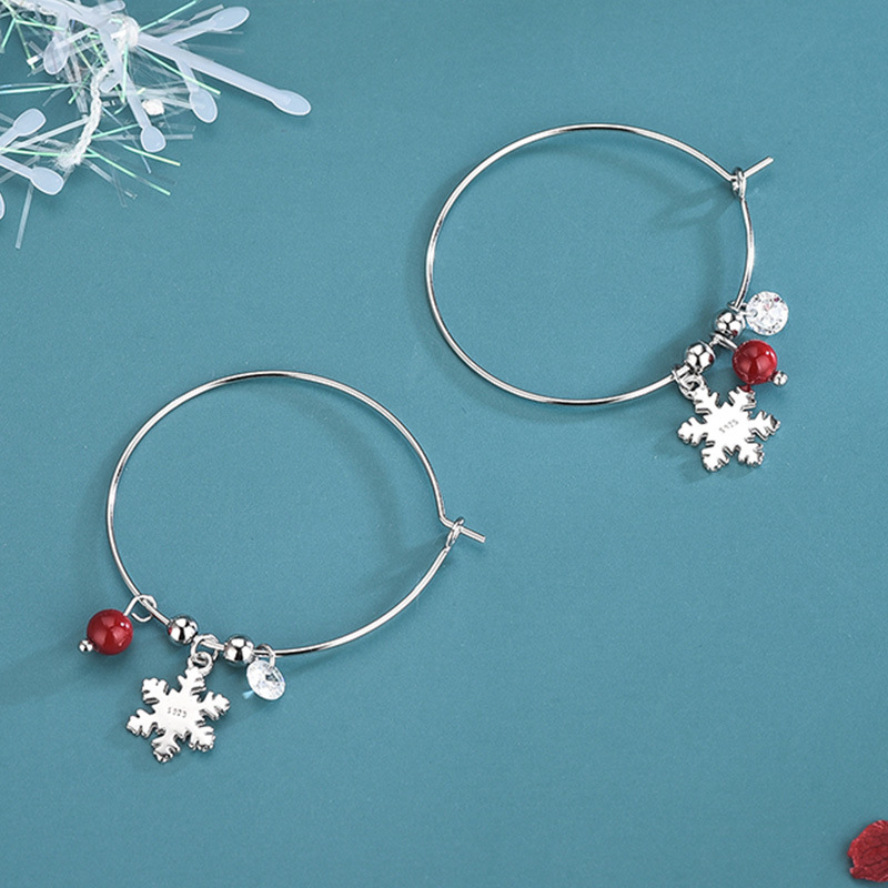S925 Sterling Silver Large Snowflake Hoop Earrings with Zirconia - Image 5