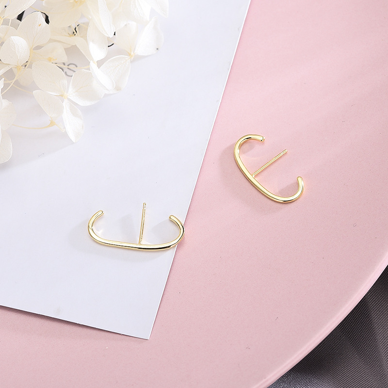 S925 Sterling Silver C-Shaped Hoop Earrings - Image 2