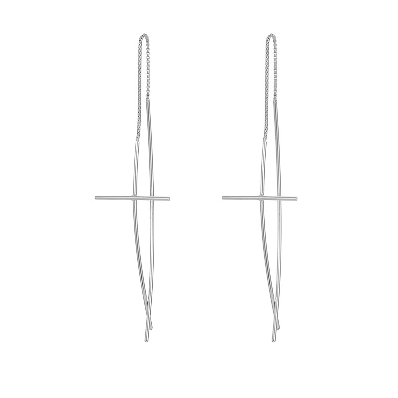 S925 Sterling Silver Long Cross Drop Earrings - Image 4