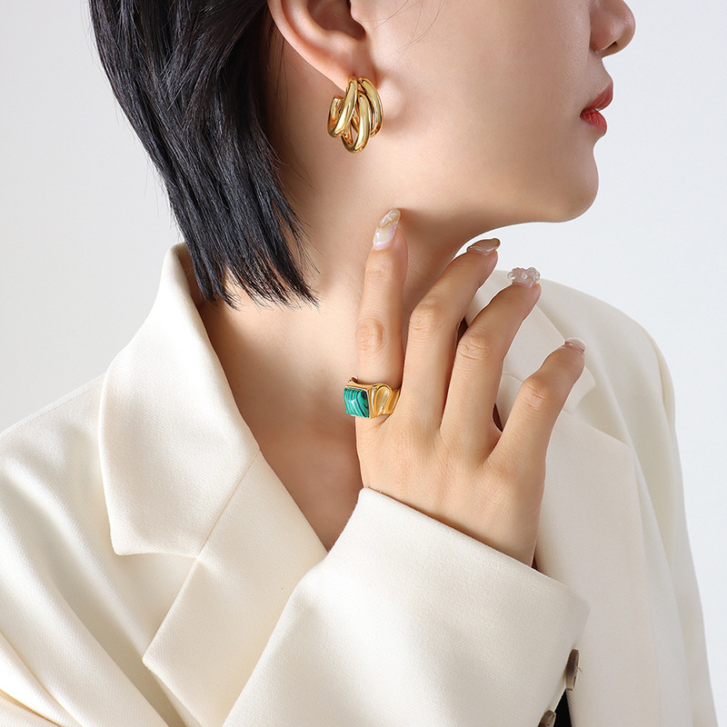 Triple-Layer C-Shaped Hollow Tube Titanium Steel Earrings