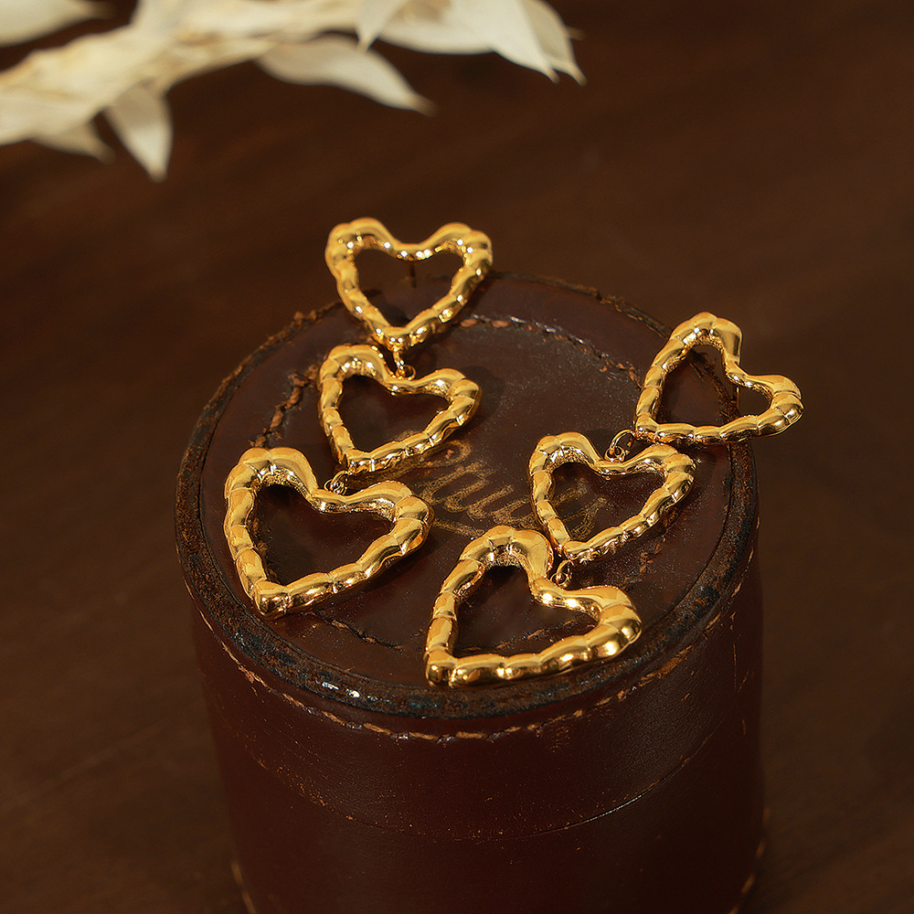 Titanium Steel Irregular Heart Long Earrings - Image 3