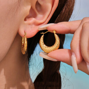 Stainless Steel Fish Scale Pattern Hoop Earrings