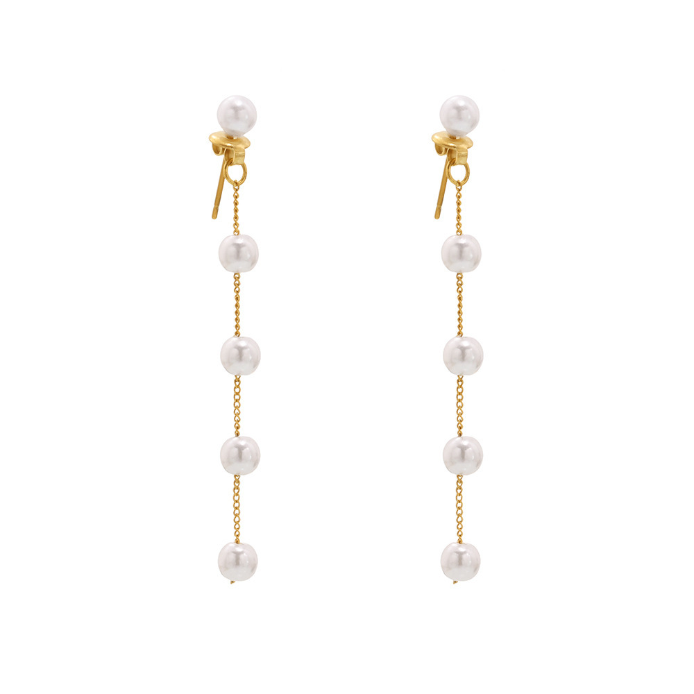 Stainless Steel Long Fringe Shell Pearl Earrings - Image 5